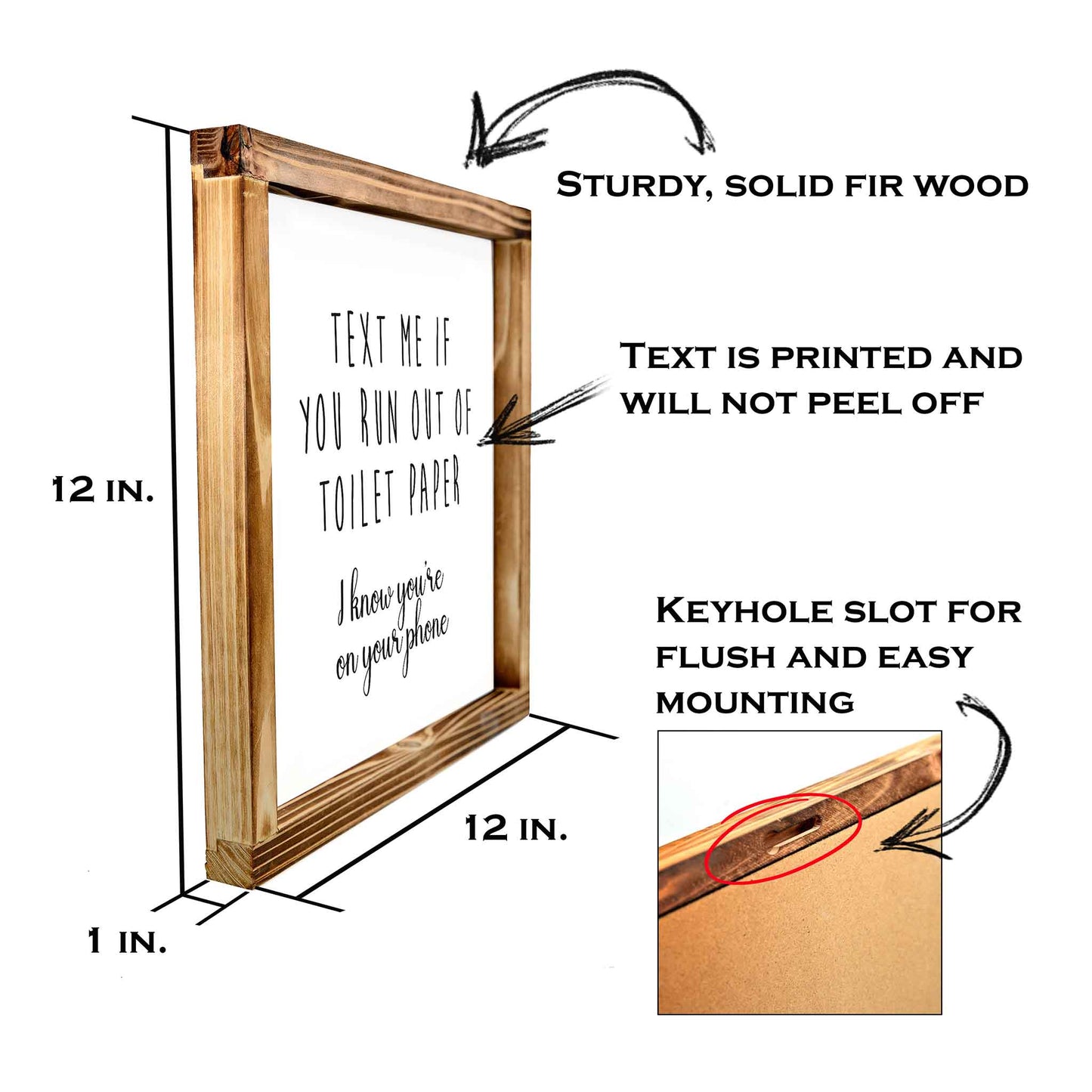 Text Me Sign - Funny Farmhouse Bathroom Decor Sign 12x12