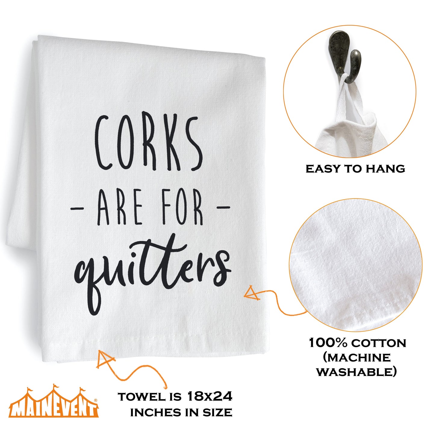 Corks Are For Quitters Towel 18x24 Inch, Funny Kitchen Towel With Saying