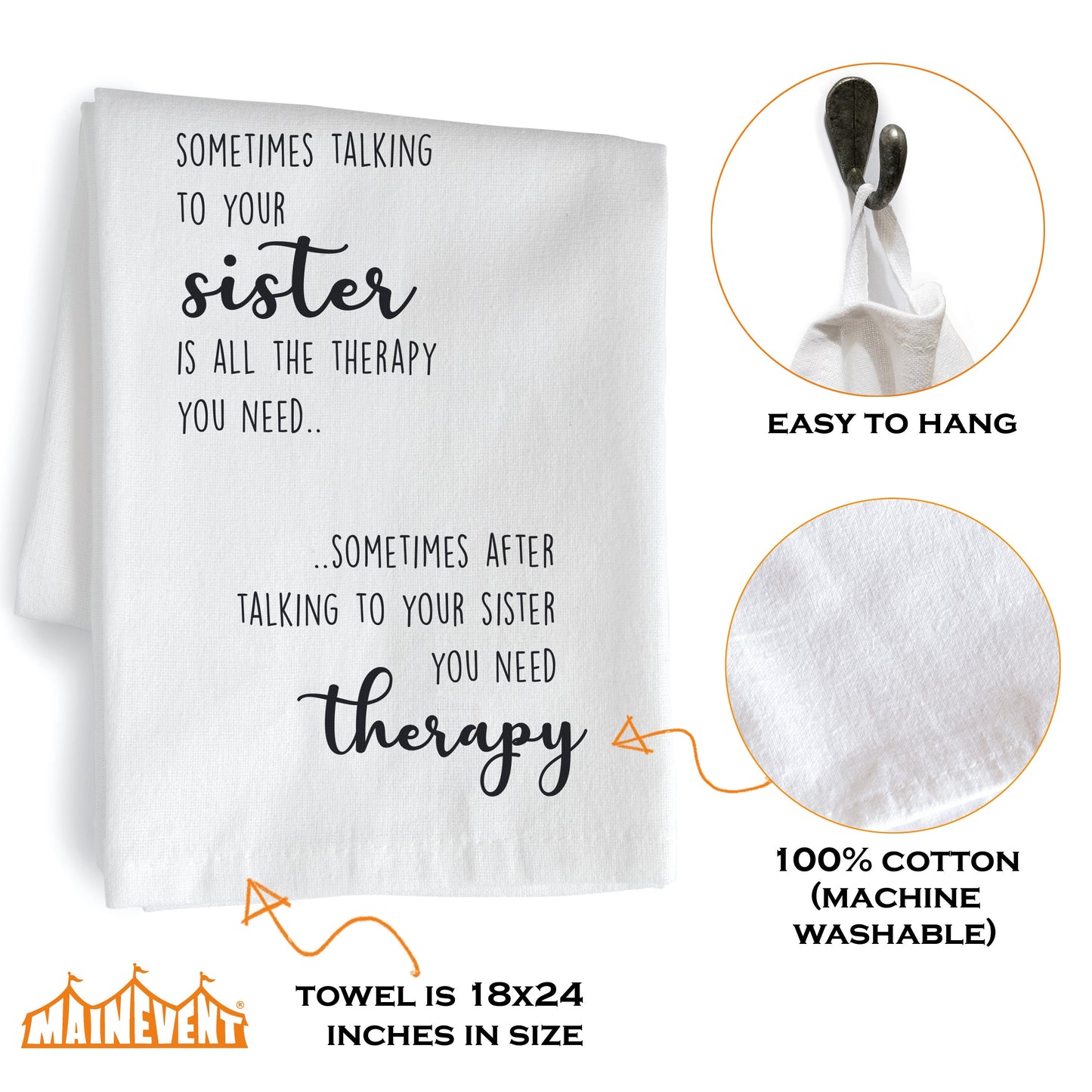 Sometimes Talking to Your Sister 18x24 Inch, Funny Kitchen Towel With Saying