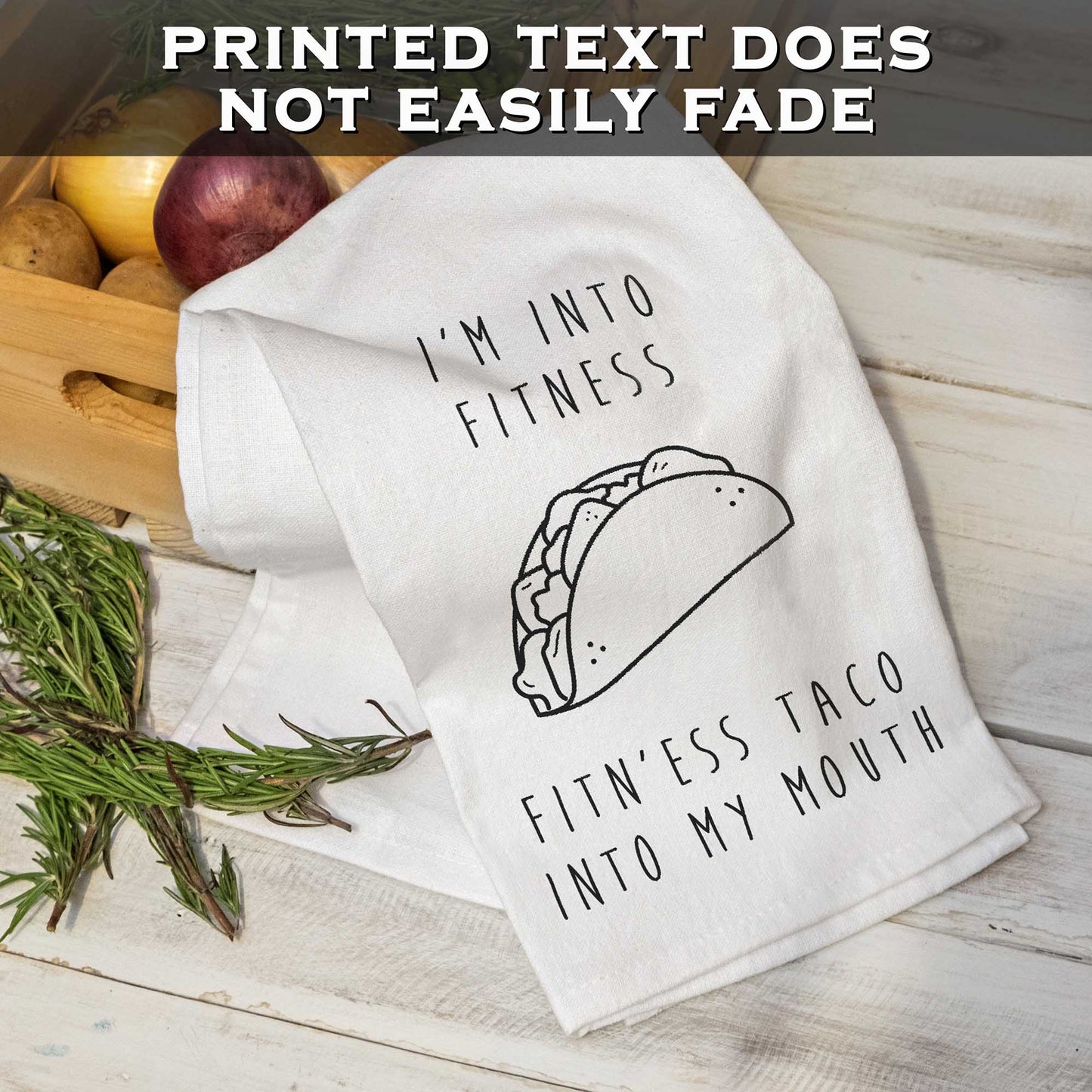 I'm Into Fitness Taco Kitchen Towel 18x24 Inch, Funny Saying Kitchen Towel