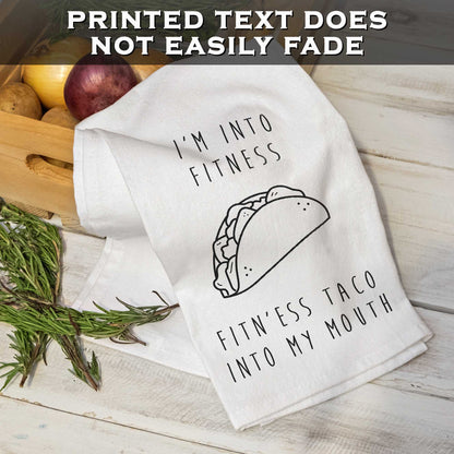 I'm Into Fitness Taco Kitchen Towel 18x24 Inch, Funny Saying Kitchen Towel
