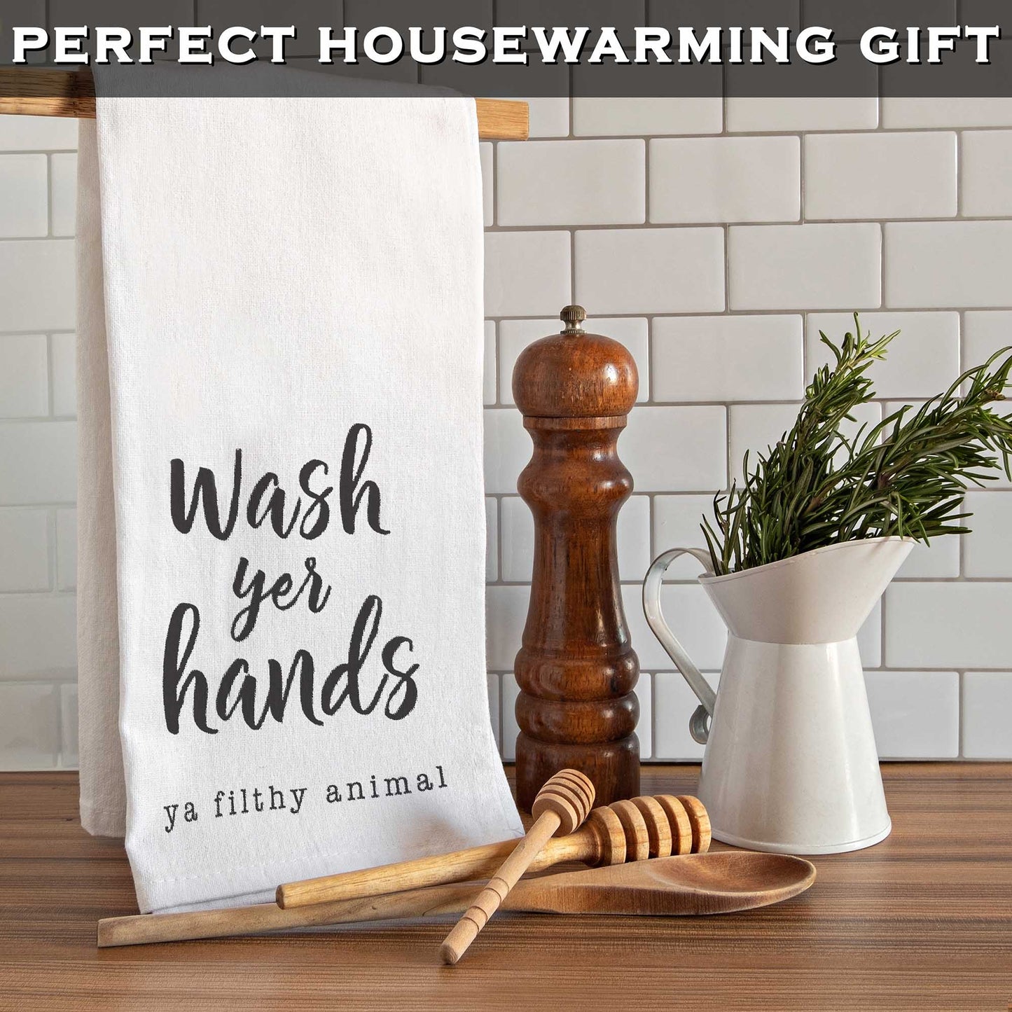 Wash Your Hands Ya Filthy Animal Hand Towel 18x24 Inch, Funny Saying Kitchen Towel